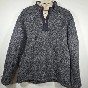 Orvis Men’s Navy 1/4 Zip Pullover Large Faux Sherpa Lined Warm Outdoor Layer